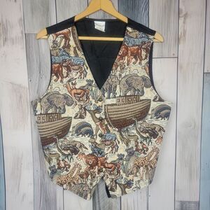 Vintage Bobbie Brooks Tapestry Vest Noah's Ark Biblical Animal Print Unisex Lg